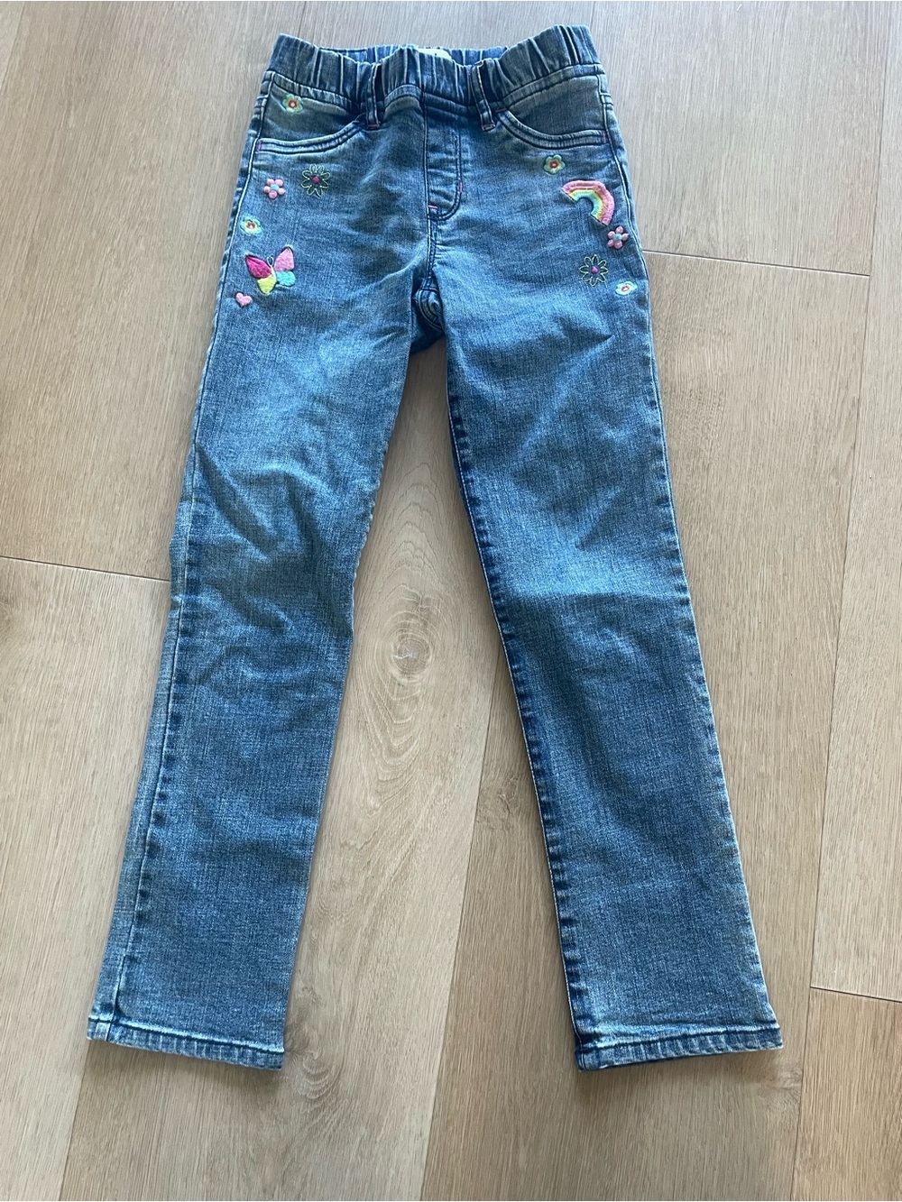 Hatley Blue Denim Jeans with Rainbow & Butterfly Embroidery